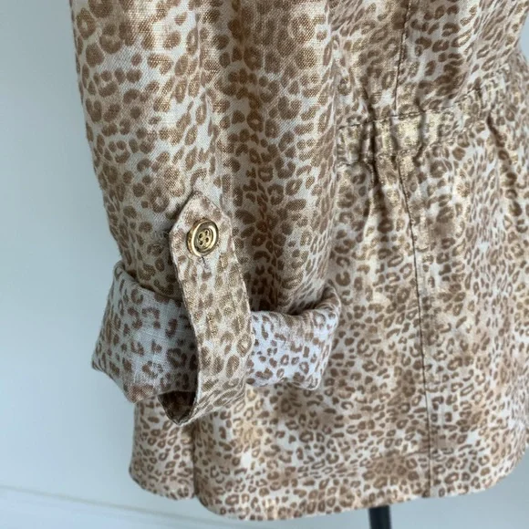 Charter Club 100% linen gold shimmer safari jacket M - Picture 6 of 8